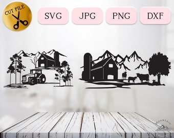 Farm Tractor Svg Scene, Farm Life Svg, Farmer Silhouette Vector, Dairy Farm Svg, Barnyard Silo Svg, Farmhouse Dxf, Ranch Barn Svg Jpg Png