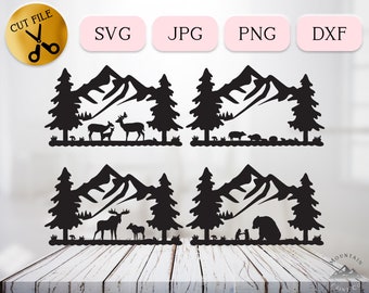 Cute Woodland Family SVG Bundle, Nursery Forest Animal Family Svg, Mountain Animal Clipart, Baby Animal Silhouette Clipart JPG PNG dxf