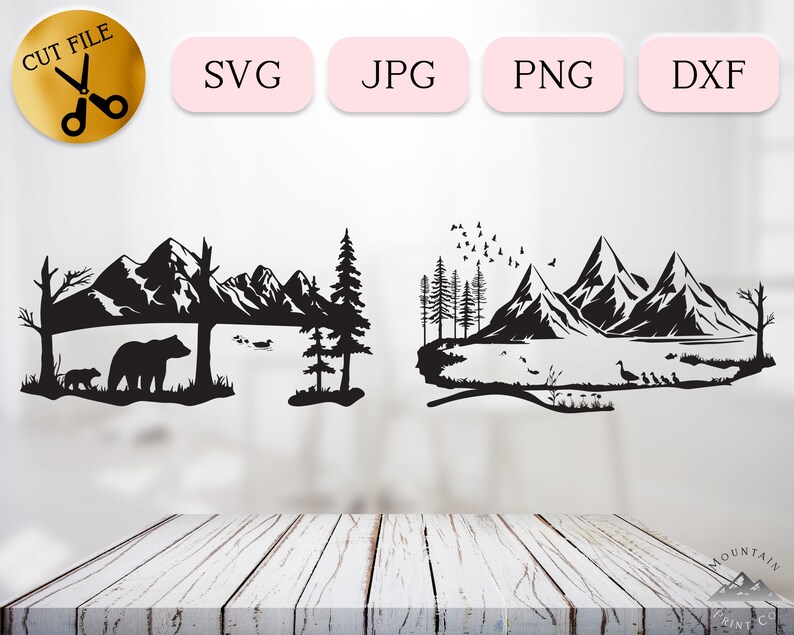 Free Free 168 Silhouette Mountain Scene Nature Svg SVG PNG EPS DXF File