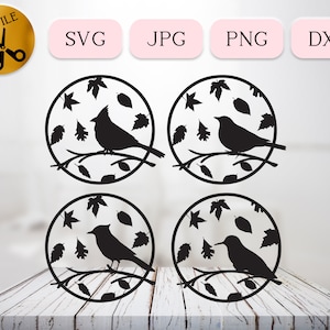 Autumn Season SVG Bundle, Bluejay Svg, Robin Clipart, Hummingbird Branch Scene Vector, 4 Bird Svg Bundle Cricut, Falling Leaves Jpg Png Dxf