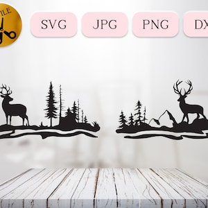 Bundle SVG de cerf sauvage, cerf par Svg de rivière, Silhouette de cerf perdu, Silhouette de la faune animale de la forêt, Clipart Woodland pour panneau mural Png Jpg Dxf