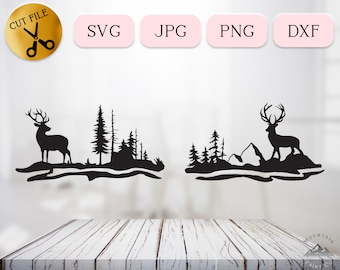 Wild Deer SVG Bundle, Deer by River Svg, Lost Deer Silhouette, Forest Animal Wildlife Silhouette, Woodland Clipart for Wall Sign Png Jpg Dxf