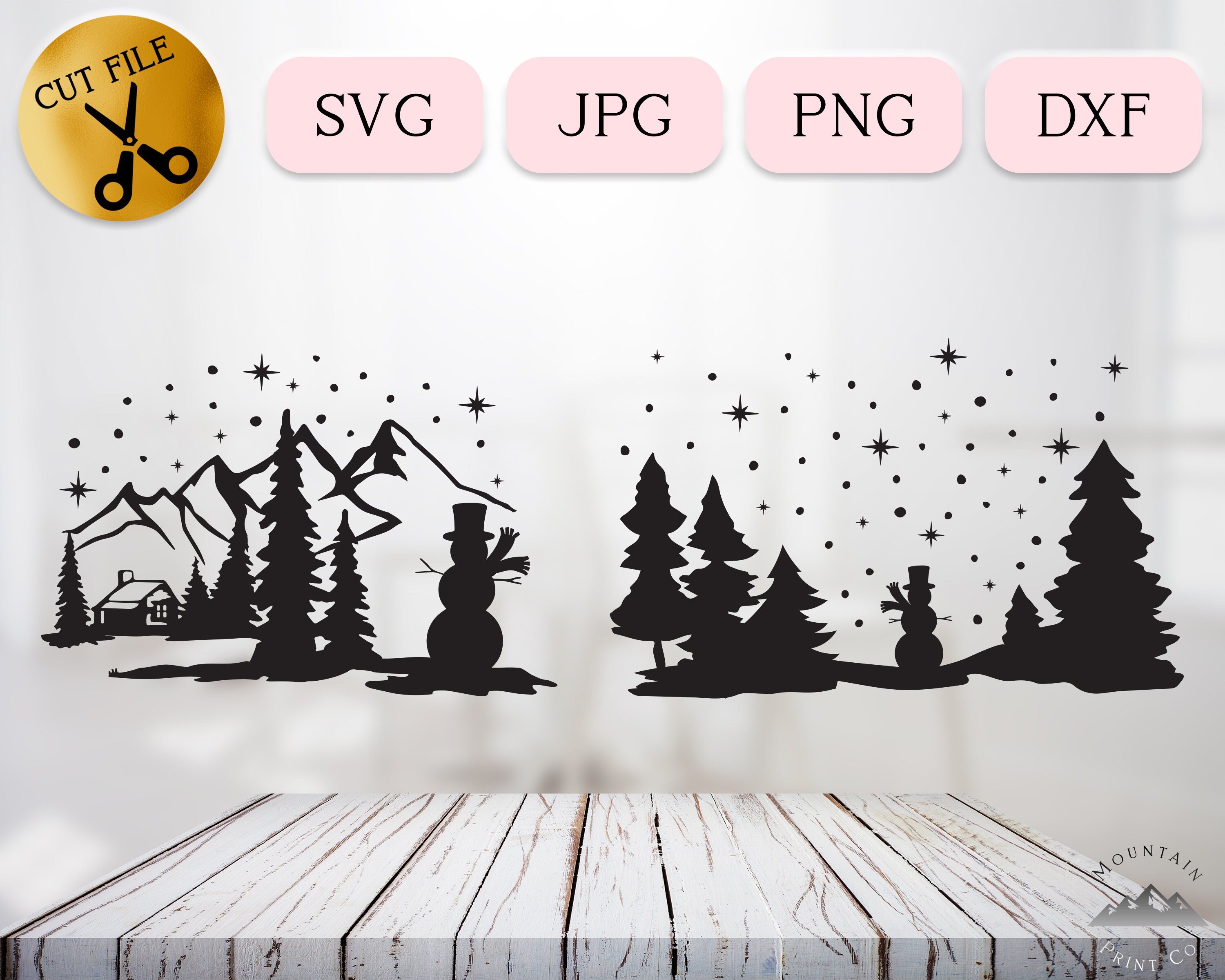 Christmas Night SVG, Snowman Scene Svg, Santa Sleigh Svg for Cricut ...