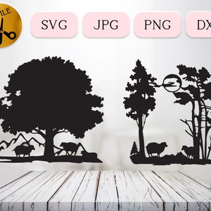 Wilde schapen SVG-bundel, boerderijdieren clipart, schattig lam vector, bergschapen vector Cricut, dieren in het bos dxf, maanverlichte nacht png jpg-svg