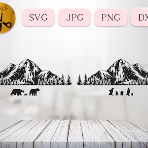 Winter Landscape SVG, Penguin Svg, Polar Bear Svg, Clipart Bear Silhouette, Wildlife Adventure Svg, Snow DXF Snowing Christmas Scene JPG png