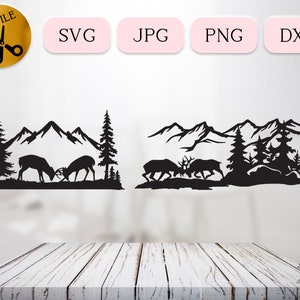 Fighting Deer SVG Bundle, Deer fight silhouette, Wildlife Mountain Scene vector, Hunting Whitetail clipart, Woodland deer svg, JPG PNG dxf