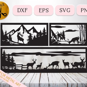 Herd of Deer Silhouette Svg Bundle, Frame Deer Scene Dxf Cnc Cut File, Hunting Wild Deer Vector Eps, Mountainside Lake Svg, Deer Clipart Png