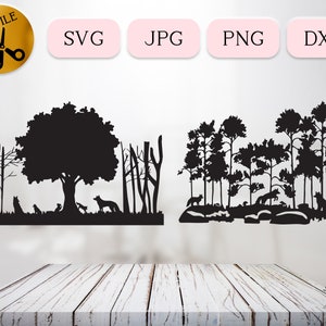 Bundle Svg famille renard, forêt renard Svg, Silhouette de renards des bois, scène de la nature jouant bébé renard Svg, Dxf animaux de la forêt, forêt coupe Png Jpg