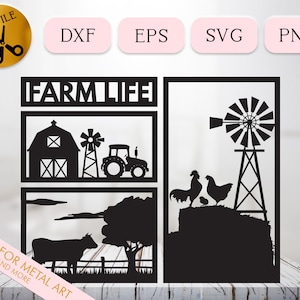 Farmhouse DXF Cut Files for CNC Laser Cut, Farm Life Svg Bundle Cricut, Farm Chicken Silhouette, Farmer EPS Vector, Farming Cow Tractor Png