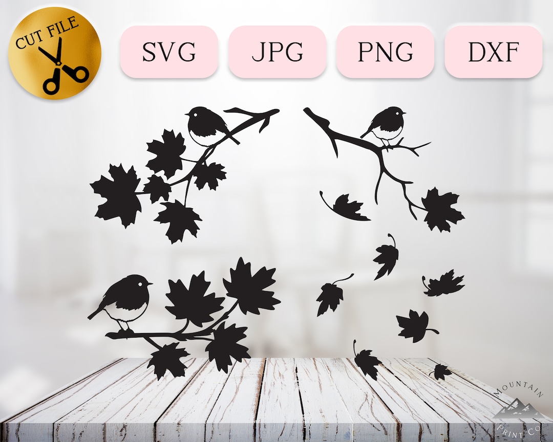 Falling Maple Leaves Svg, Autumn Scene Svg Cricut, Robin on Maple ...