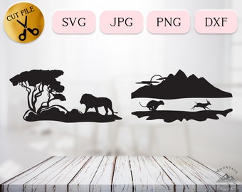 Lion Safari Svg, Safari Scene, Lion chasing Antelope Svg, Summer Adventure Silhouette, Lioness DXF, African Wildlife Clipart Svg Jpg Png