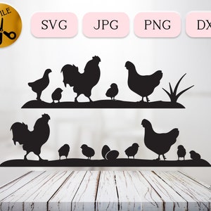Huhn geschnitten Datei, Bauernhof frische Eier Clipart, Ei Zeichen dafür Cricut, Leben auf dem Bauernhof Vektor, Henne und Küken Silhouette, Hahn und Henne Design Dxf Png