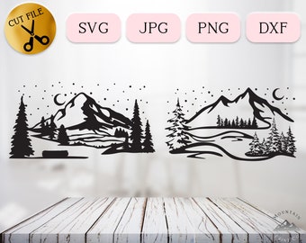 Snowing Winter Scene Without Animals SVG Bundle, Winter Mountain Landscape Vector, Christmas Night Scene Silhouette, Cold Tundra JPG PNG dxf