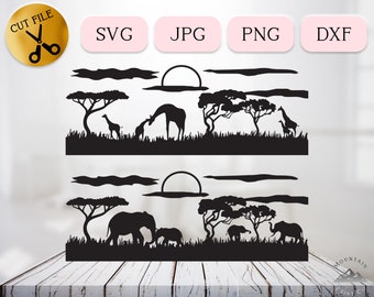 Jungle SVG, Giraffe Svg, Elephant Svg, Safari Silhouette, Elephant Clipart Cricut, Africa Svg, Jungle Animals Png, Jungle Landscape Jpg Dxf