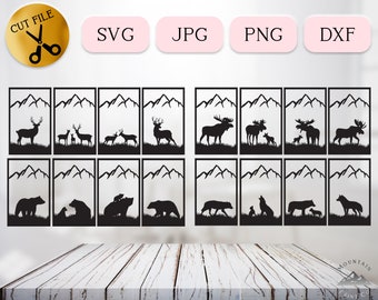 16 Ultimate Woodland Animal Bundle SVG, Moose Svg, Deer Svg, Bear Svg, Wolf Svg, Wildlife Silhouette, Lantern Panel Svg Cricut, Hunt DXF PNG