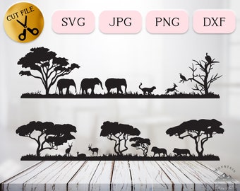 Safari SVG, African Savanna svg, Wildlife Scene, Elephant Clipart, Hunt Prey Silhouette, Elephant dxf, Antelope svg, Wide Nature JPG png DXF