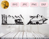 Camping in the Woods Svg, Camping in the Mountains Svg,  Summer Camping Svg , One with Nature Svg, Outdoor Dxf, Campfire Silhouette Jpg Png