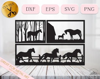 Running Horses SVG Bundle, Wild Horse Silhouette Dxf, Equestrian Metal Wall Art Cut File, Horse Cnc File Vector, Single Sheet Cut Eps, Png