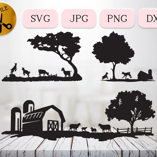 Goat and Sheep Svg Bundle, Farmhouse Svg Cricut, Barn Svg, Farm Animals Dxf, Jumping Goats Clipart, Playing Sheep Lamb Vector, Ranch Png Jpg