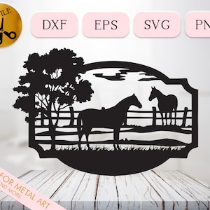 Fichier vectoriel Svg de chevaux de terrain, silhouettes de chevaux de ferme, panneau de bienvenue rural Dxf, vie à la campagne EPS, équitation Clipart Cricut, scène de cheval