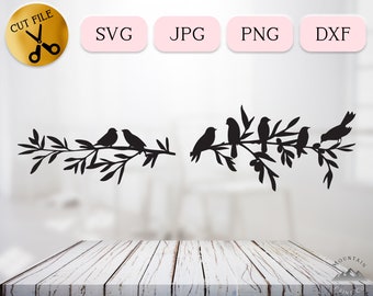Birds on Branch Engraving File, Birds in Tree Svg, Perched Birds Silhouette, Olive Branch Clipart, Family of Birds Vector Cricut Cut File
