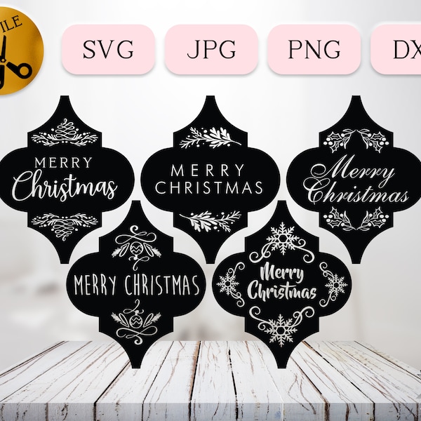 Arabesque Tile SVG Bundle, Merry Christmas Tile Svg, Christmas Flourish Ornament Clipart, Mistletoe Snowflake Ornament Cricut DXF Jpg Png