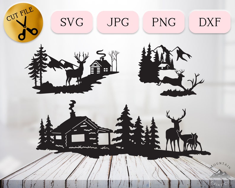Download 3 Winter Log Cabin SVG Bundle Outdoor Cabin Silhouette in ...