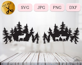 White Tailed Deer Forest Silhouette, Forest Deer SVG, Deer Family Clipart, Woodland Animal DXF. Woods Animal Svg Cricut, Hunting Svg Jpg Png