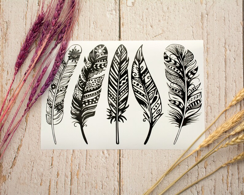 Intricate Feather SVG Clipart Bundle, Boho Tribal Feather Vector ...