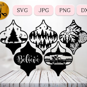 Kerst Arabesque tegel SVG-bundel, Lowes Satori lantaarn tegel vinyl gesneden bestand, kerstboom herten sneeuwvlok rode vrachtwagen clipart DXF jpg png