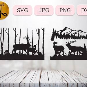 Elch Familie SVG Bundle, wilder Elch Silhouette Wald, Wald Hirsch Clipart, Bugling Elk Dxf, Maultier Hirsch im Wald SVG, Waldtier Vektor Png
