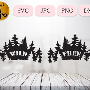 Silhouette SVG aventure forêt, Svg sauvage, Svg gratuit, vecteur de la forêt boréale, des cliparts arbre, nature DXF, camping Svg, clipart été Jpg Png