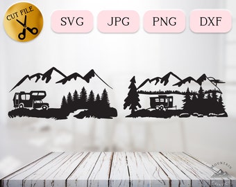 Happy Camper Svg, RV Svg, Summer Trailer Svg Cricut, Hiking Svg Adventure, Woods and Trails Clipart, Nature Silhouette, Camping DXF Jpg png