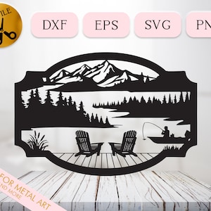 Lake Life Svg, Adirondack Chairs Silhouette, Fishing Dxf Cut File, Laser Cnc Engraving Vector, River Scene Fisherman Cricut, Glowforge File