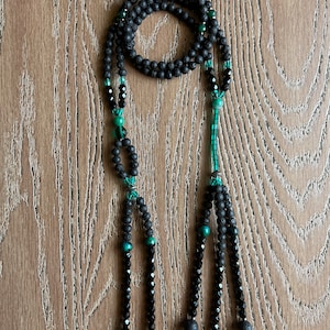 Black Lava Rock & Green Turquoise Buddhist Juzu Prayer Beads