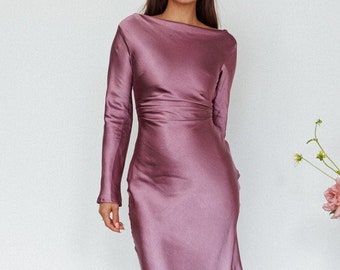 Purple Long Sleeve Tie Up Maxi Dress | Purple Evening Dress | Formal Purple Dress | Purple Long Sleeve Cocktail Dress