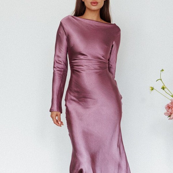 Purple Long Sleeve Tie Up Maxi Dress | Purple Evening Dress | Formal Purple Dress | Purple Long Sleeve Cocktail Dress