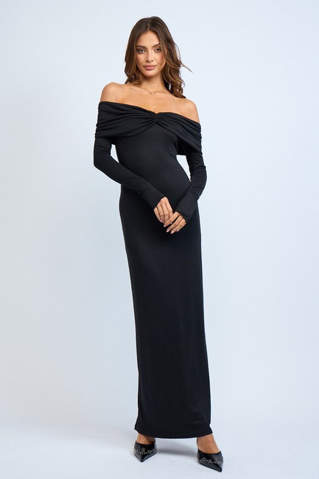 Black off Shoulder Maxi Dress Black off Shoulder Cocktail Dress Black Dress off Shoulder Long ...