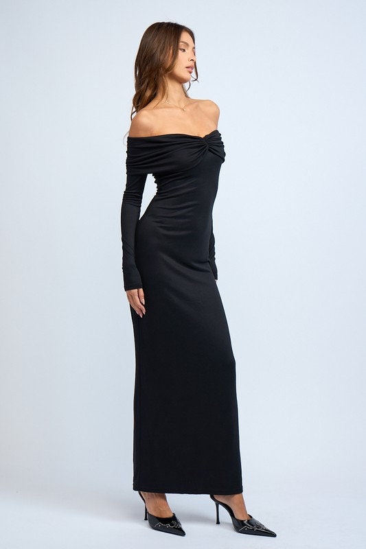 Off the Shoulder A-Line Black Cocktail Dress