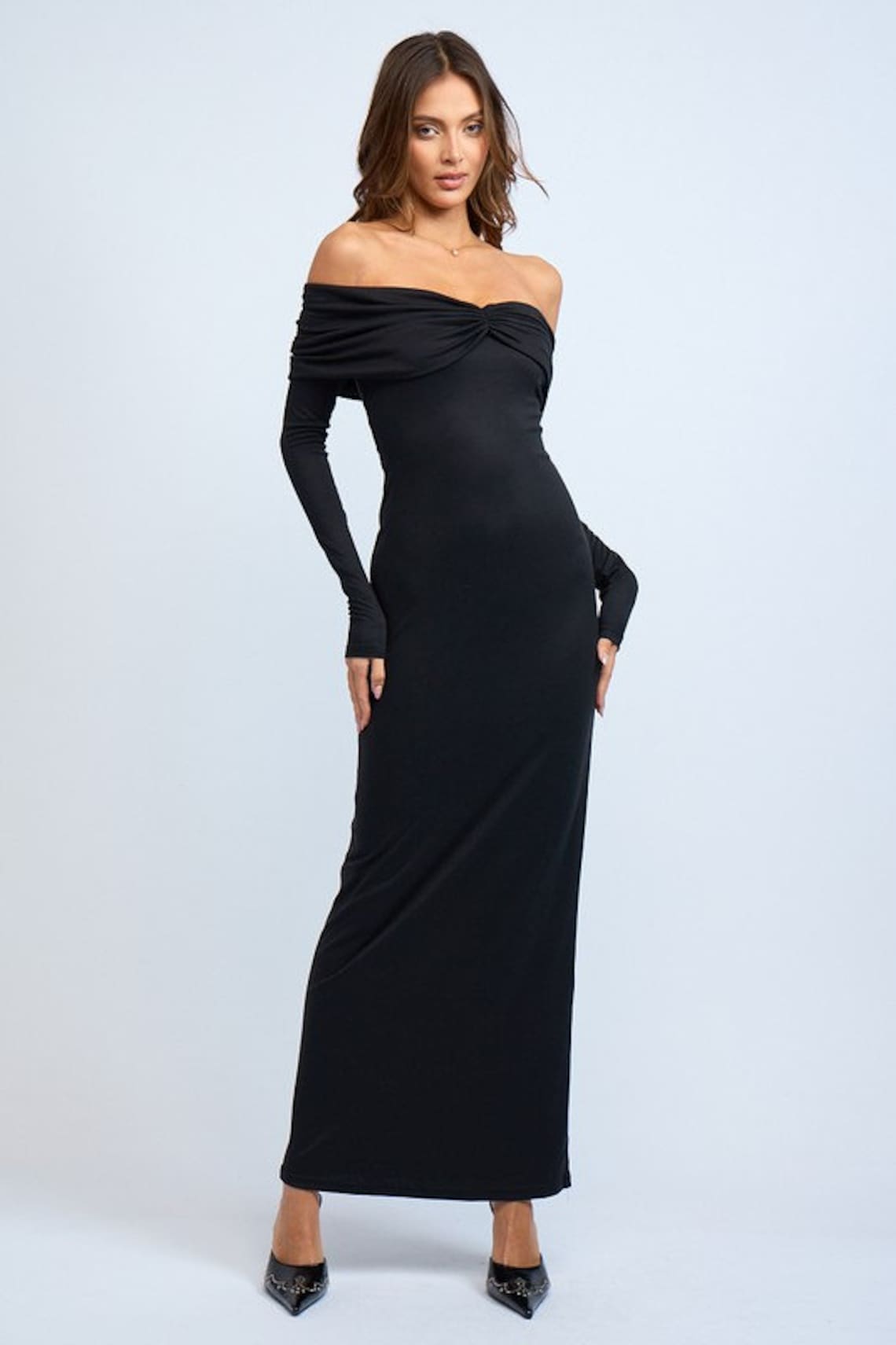 Speakeasy Off-Shoulder Maxi Dress Black
