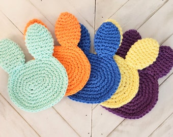 Bunny Coasters Colorful Crocheted Floppy Eared Bunny Coaster Gift for Rabbit Lovers Easter Gift Desk Accessory