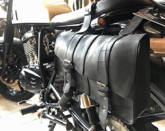 Recycled rubber motorcycle 2-side bag made from vegan leather, unisex cyberpunk stylish waterproof messenger bag for your adventures
