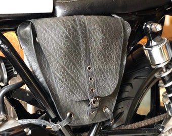 Recycled rubber motorcycle side bag made from upcycled vegan leather, unisex cyberpunk stylish waterproof messenger bag for your adventures