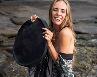 Sustainable rubber vegan backpack made from upcycled inner tubes, unisex cyberpunk stylish waterproof bag for everyday city life adveentures
