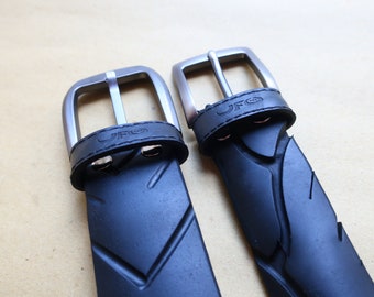 Black recycled unisex vegan belt,  made from rubber inner tube, stylish steampunk accessorise and best eco-friendly gift