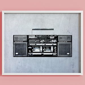 Impresión digital Old School Boom Box, arte de pared retro de los años 90, reproductor de cintas de casete de arte gráfico vintage, impresión descargable de los años 80, obras de arte de Hip Hop