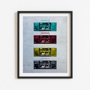 Vintage Old School Boom Box digital print, 90&#39;s retro wall art, Graphic Art Cassette Tape Player, 1980s downloadable print, Hip Hop artwork