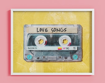 Mixtape, arte su musicassetta, arte murale retrò, arte su cassetta retrò, stampa su audiocassetta, stampa pop art, download di arte murale pop art