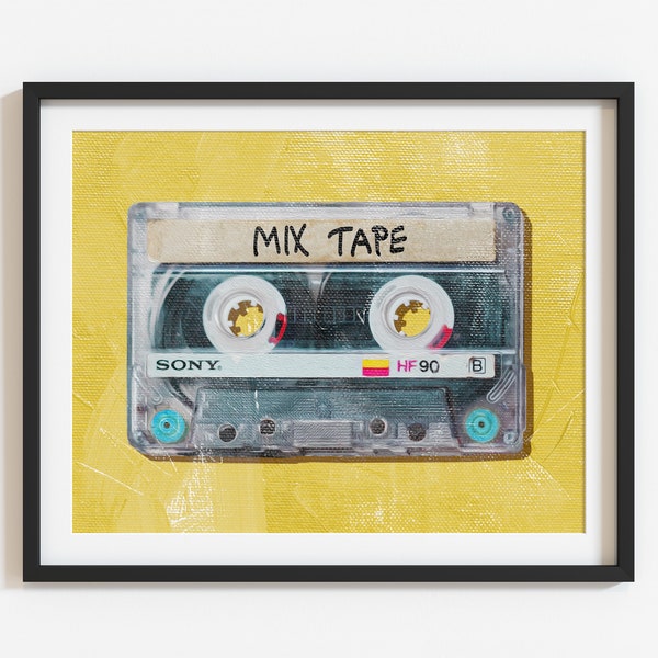 Retro cassette tape music wall art, old school prints, mix tape cassette Digital download, 1980s Nostalgia, Music wall art, pop art print,