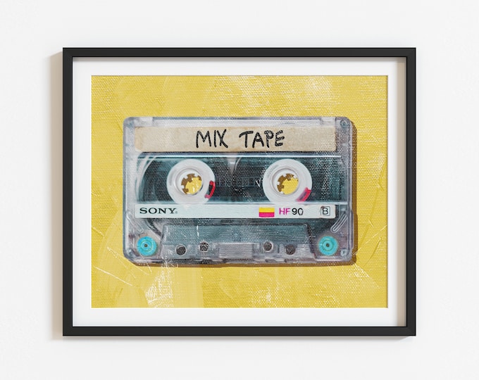 Mix tape cassette print, colorful cassette, audio cassette print, cassette tape art, music cassettes art, oldies music, retro cassette tape